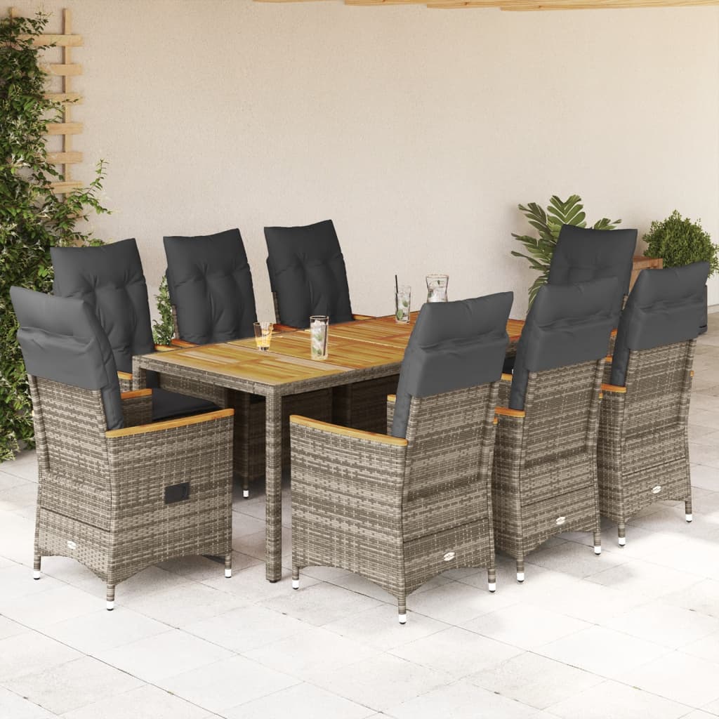 Set da Pranzo da Giardino 9 pz con Cuscini in Polyrattan Grigio | homemem39