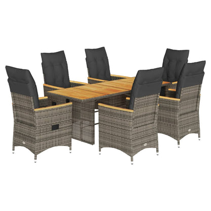 Set da Pranzo da Giardino 7 pz con Cuscini in Polyrattan Grigio | homemem39