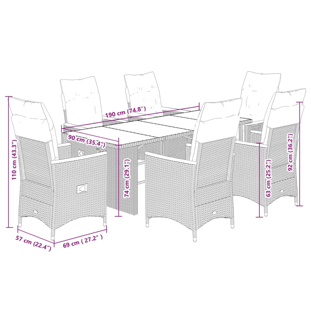 Set da Pranzo da Giardino 7 pz con Cuscini in Polyrattan Grigio | homemem39