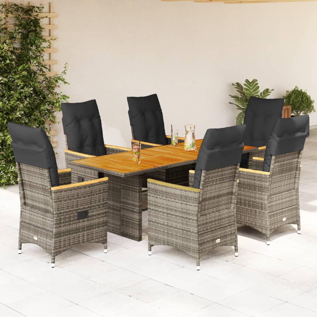 Set da Pranzo da Giardino 7 pz con Cuscini in Polyrattan Grigio | homemem39