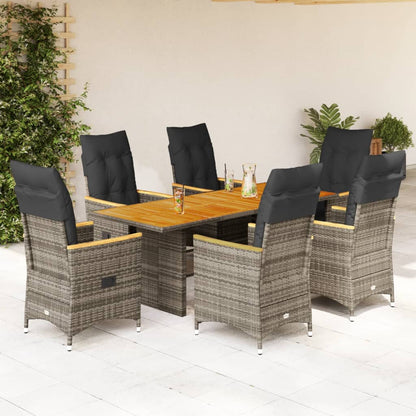 Set da Pranzo da Giardino 7 pz con Cuscini in Polyrattan Grigio | homemem39