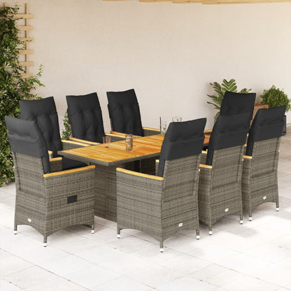 Set da Pranzo da Giardino 9 pz con Cuscini in Polyrattan Grigio | homemem39
