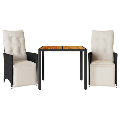 Set da Bistrò 3 pz con Cuscini Nero in Polyrattan - homemem39