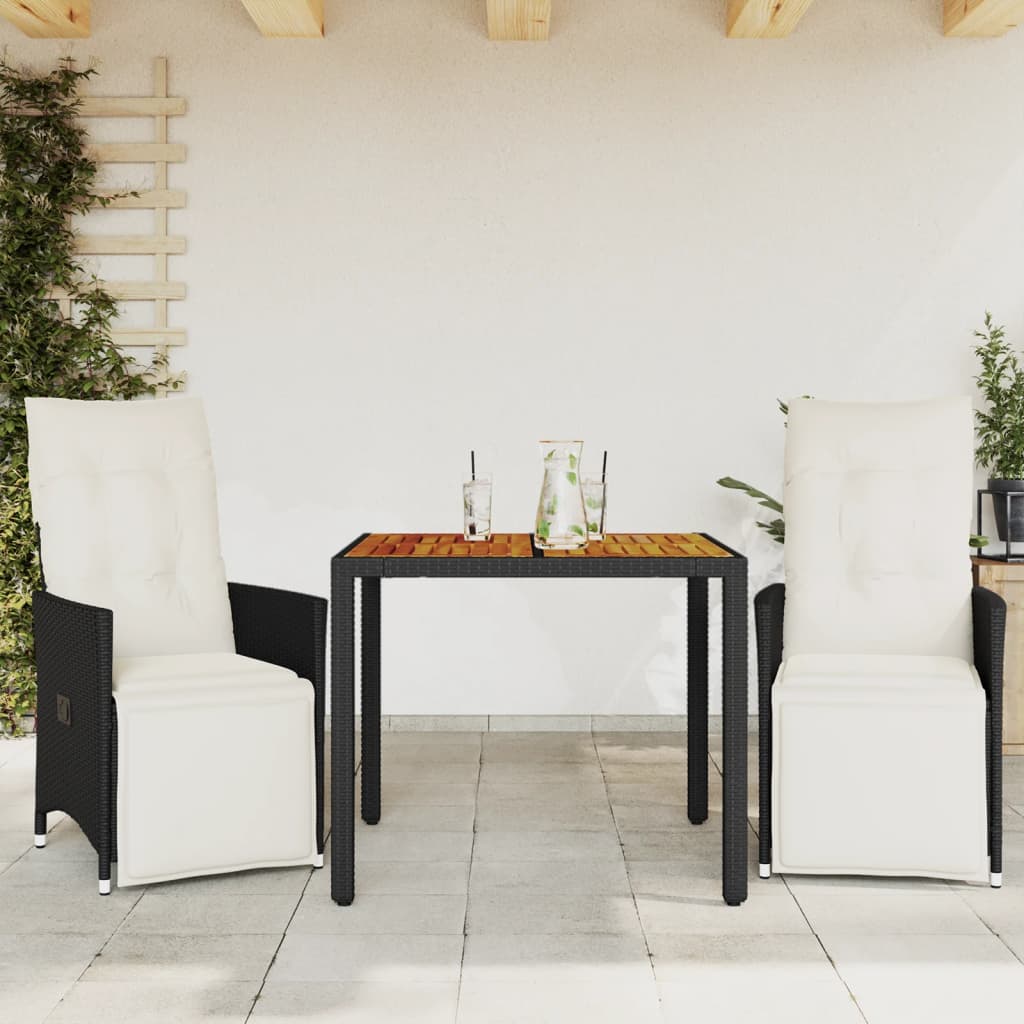 Set da Bistrò 3 pz con Cuscini Nero in Polyrattan | homemem39