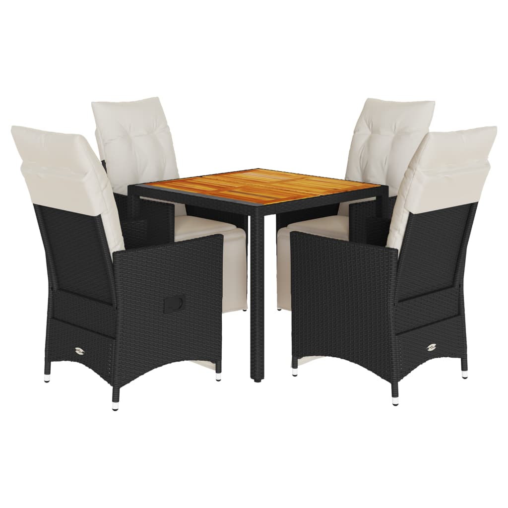 Set da Pranzo da Giardino 5 pz Nero con Cuscini in Polyrattan | homemem39
