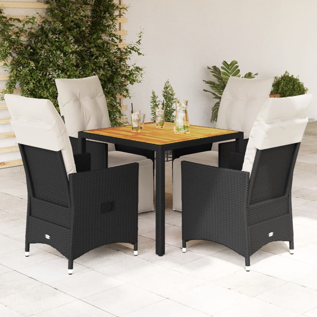 Set da Pranzo da Giardino 5 pz Nero con Cuscini in Polyrattan | homemem39