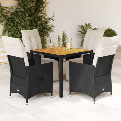 Set da Pranzo da Giardino 5 pz Nero con Cuscini in Polyrattan | homemem39