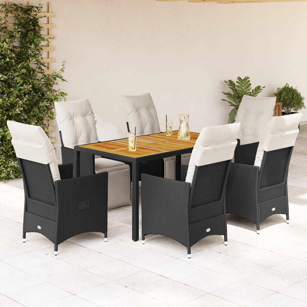 Set da Pranzo da Giardino 7 pz Nero con Cuscini in Polyrattan | homemem39