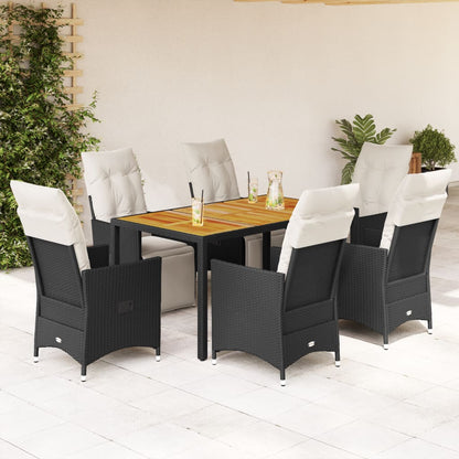 Set da Pranzo da Giardino 7 pz Nero con Cuscini in Polyrattan | homemem39