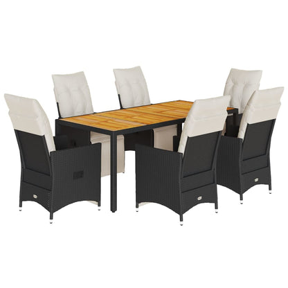 Set da Pranzo da Giardino 7 pz Nero con Cuscini in Polyrattan | homemem39