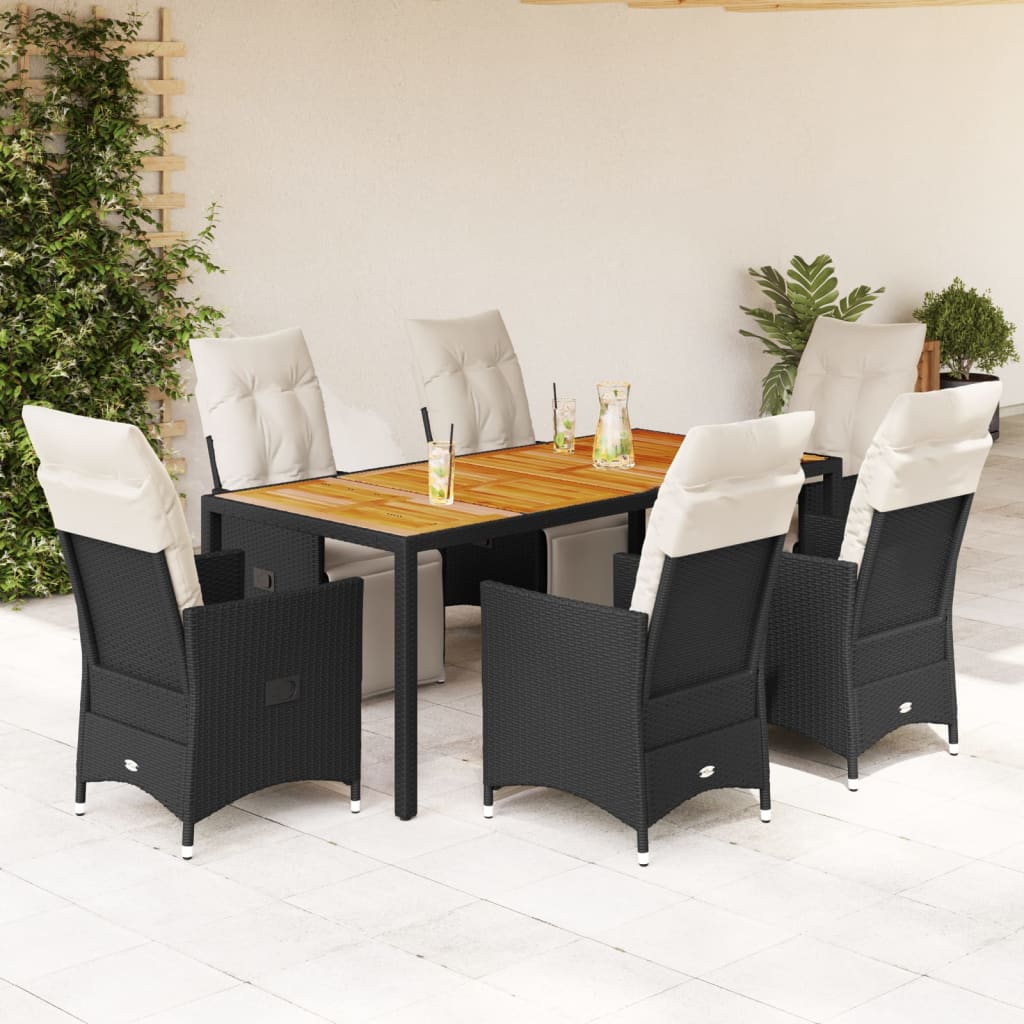 Set da Pranzo da Giardino 7 pz Nero con Cuscini in Polyrattan | homemem39