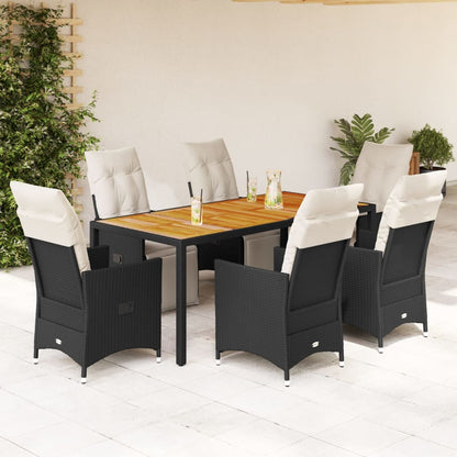 Set da Pranzo da Giardino 7 pz Nero con Cuscini in Polyrattan | homemem39