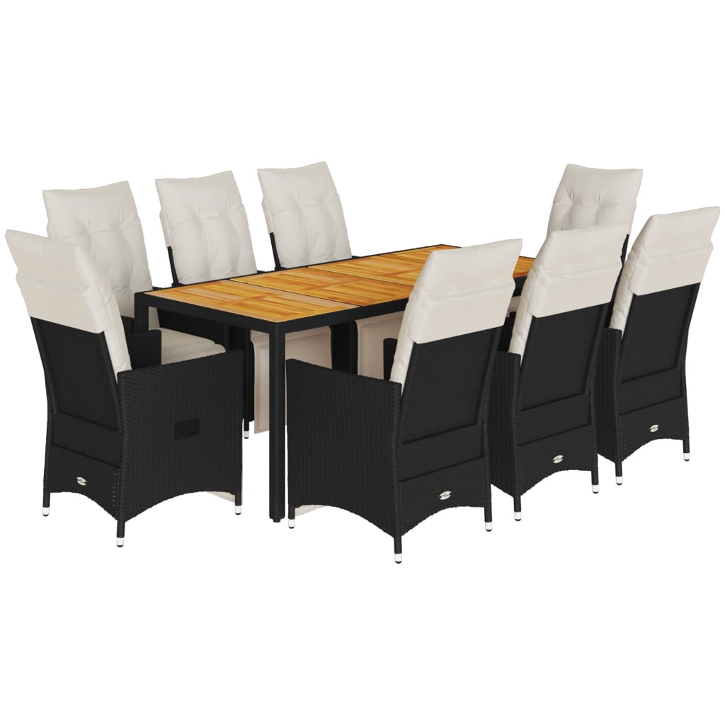 Set da Pranzo da Giardino 9 pz con Cuscini Nero in Polyrattan | homemem39
