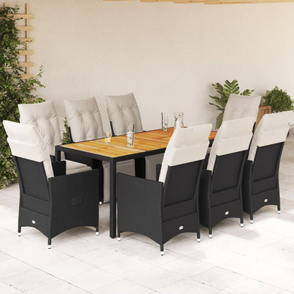 Set da Pranzo da Giardino 9 pz con Cuscini Nero in Polyrattan | homemem39