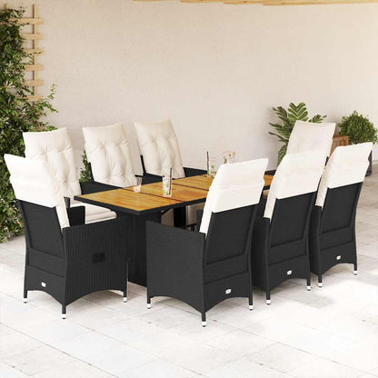 Set da Pranzo da Giardino 9 pz con Cuscini Nero in Polyrattan | homemem39