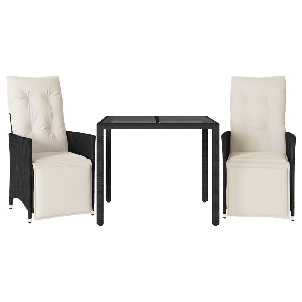 Set da Bistrò 3 pz con Cuscini Nero in Polyrattan | homemem39