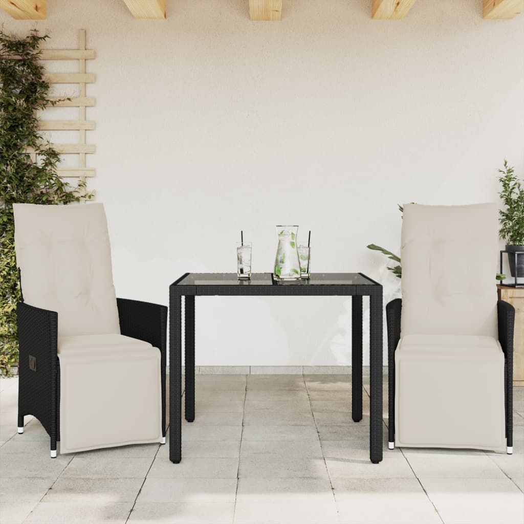Set da Bistrò 3 pz con Cuscini Nero in Polyrattan | homemem39