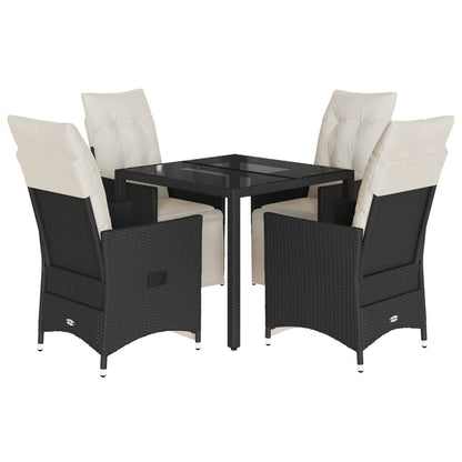 Set da Pranzo da Giardino 5 pz Nero con Cuscini in Polyrattan | homemem39