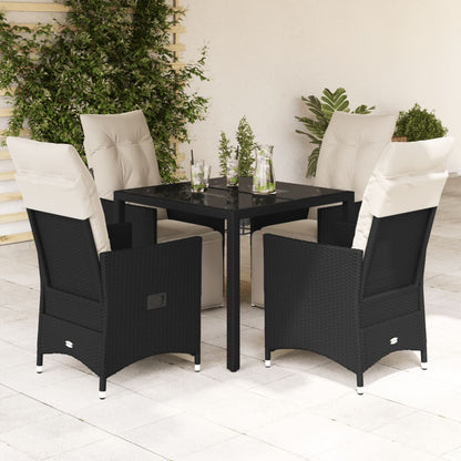 Set da Pranzo da Giardino 5 pz Nero con Cuscini in Polyrattan | homemem39
