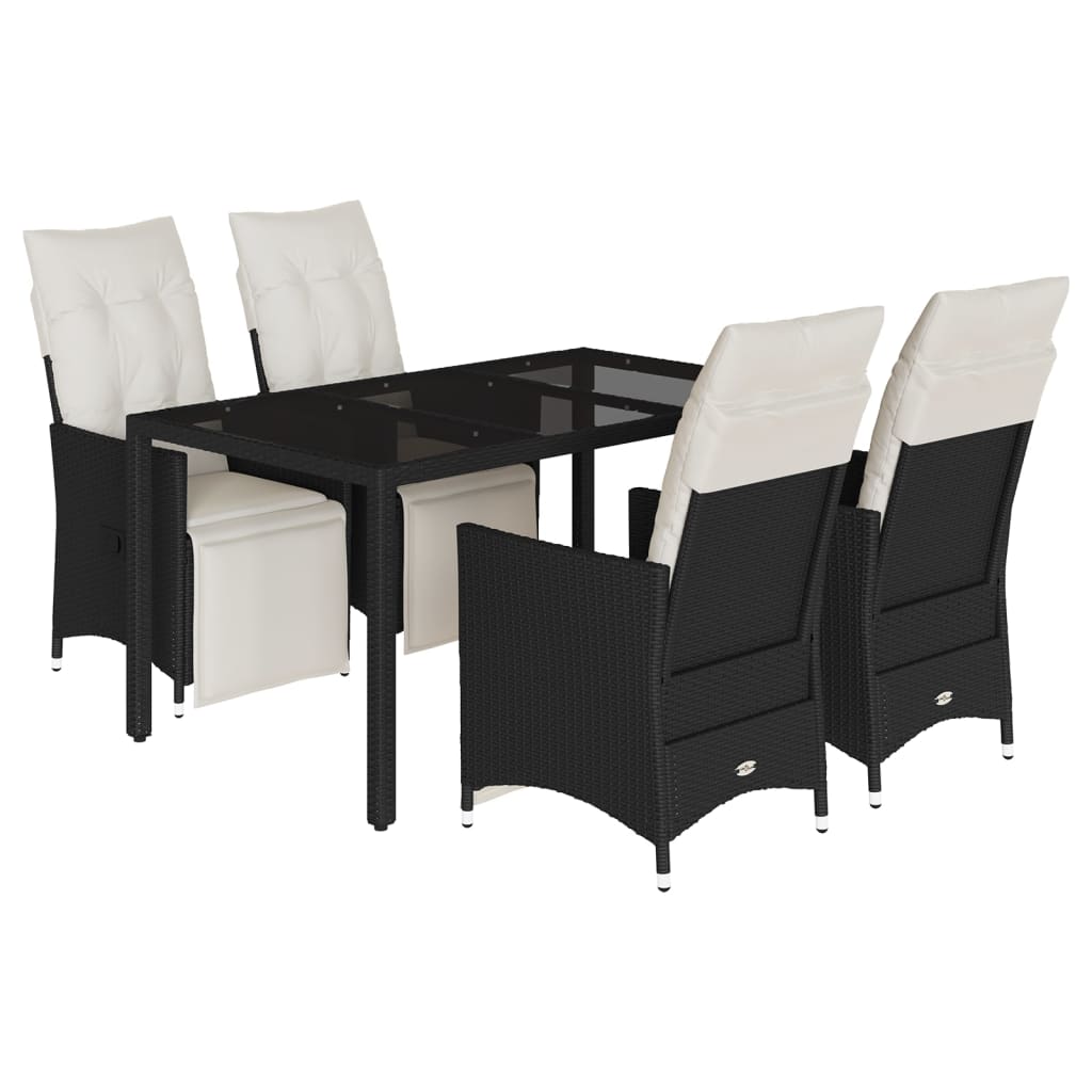 Set da Pranzo da Giardino 5 pz Nero con Cuscini in Polyrattan - homemem39