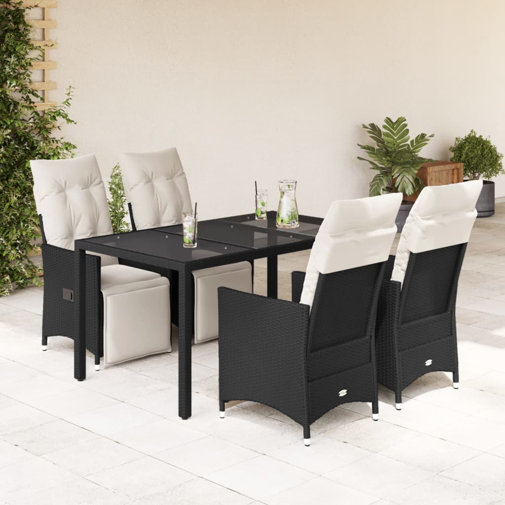 Set da Pranzo da Giardino 5 pz Nero con Cuscini in Polyrattan | homemem39