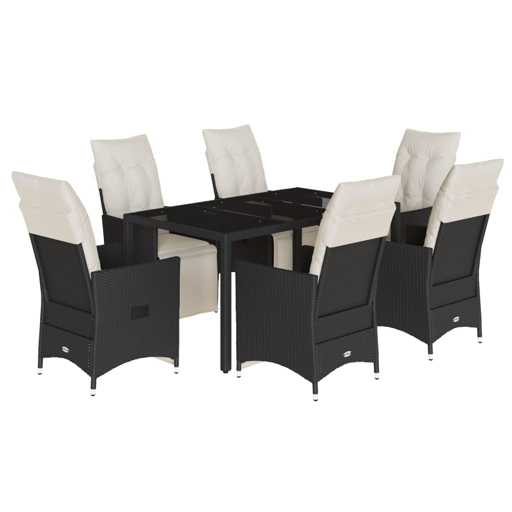 Set da Pranzo da Giardino 7 pz Nero con Cuscini in Polyrattan | homemem39