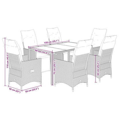 Set da Pranzo da Giardino 7 pz Nero con Cuscini in Polyrattan | homemem39