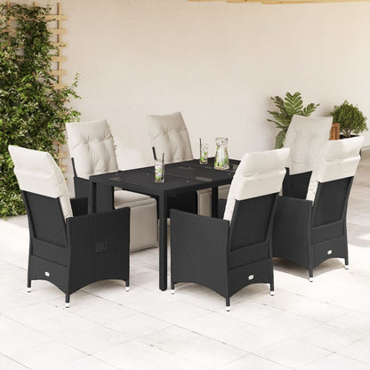 Set da Pranzo da Giardino 7 pz Nero con Cuscini in Polyrattan | homemem39