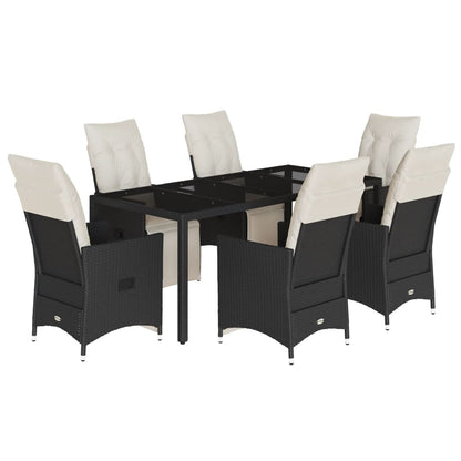 Set da Pranzo da Giardino 7 pz Nero con Cuscini in Polyrattan