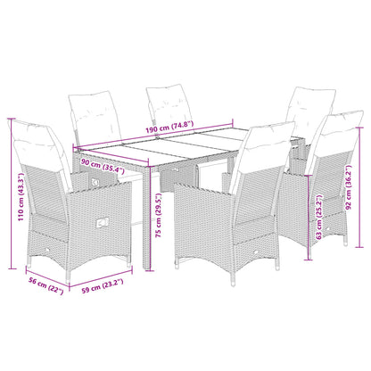 Set da Pranzo da Giardino 7 pz Nero con Cuscini in Polyrattan