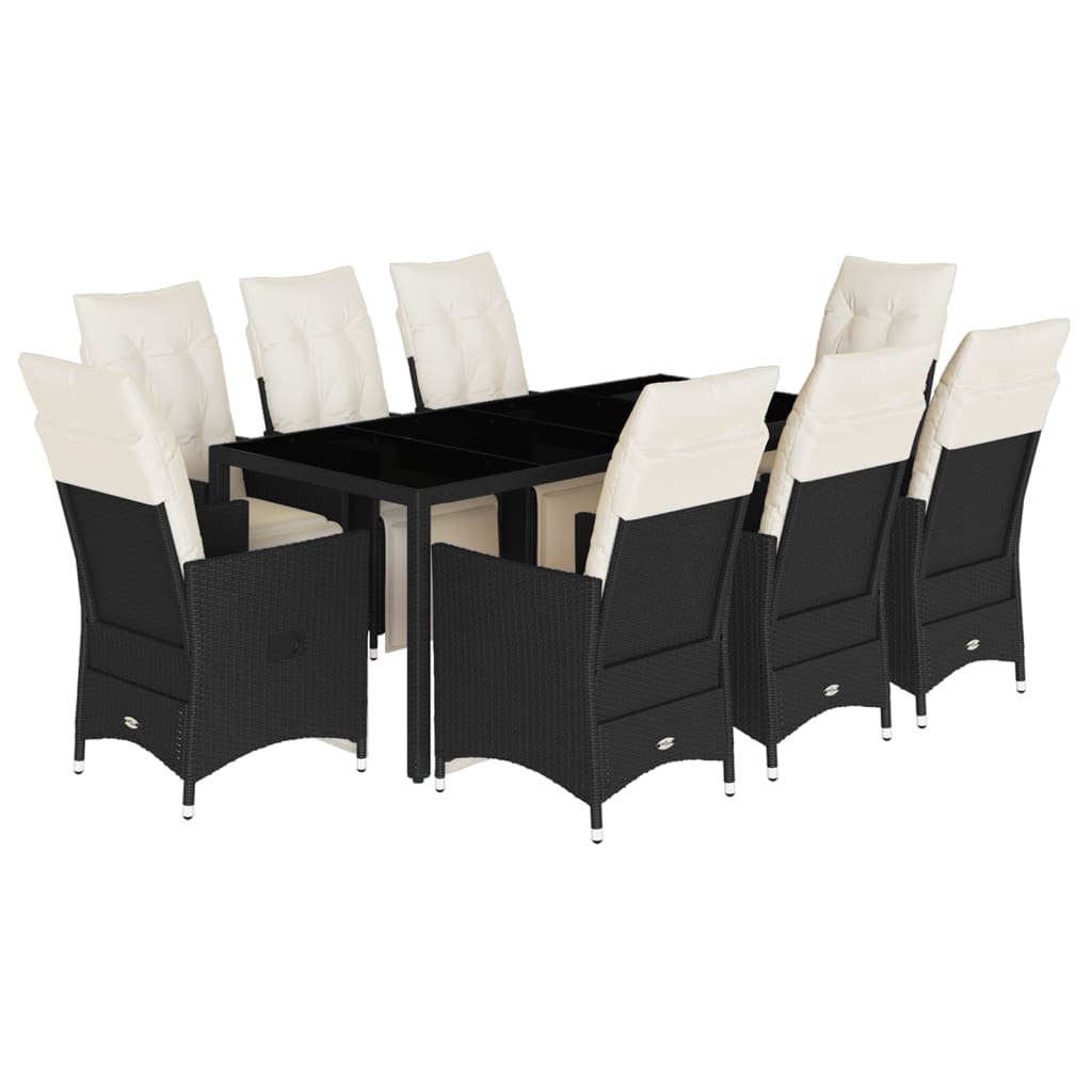 Set da Pranzo da Giardino 9 pz con Cuscini Nero in Polyrattan | homemem39