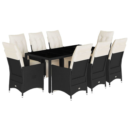 Set da Pranzo da Giardino 9 pz con Cuscini Nero in Polyrattan | homemem39