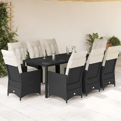 Set da Pranzo da Giardino 9 pz con Cuscini Nero in Polyrattan | homemem39