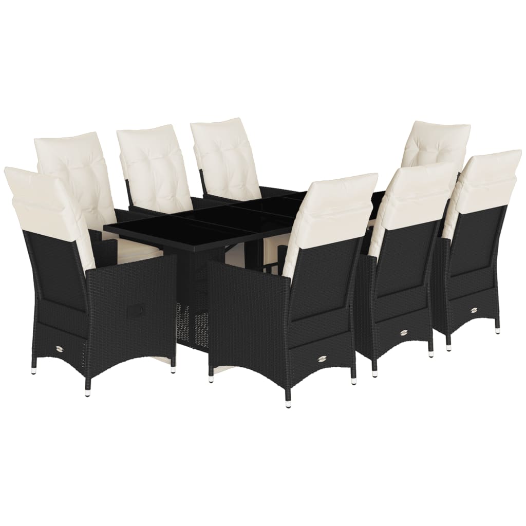Set da Pranzo da Giardino 9 pz con Cuscini Nero in Polyrattan | homemem39