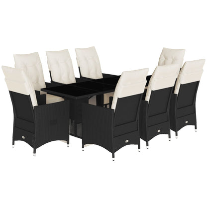 Set da Pranzo da Giardino 9 pz con Cuscini Nero in Polyrattan | homemem39