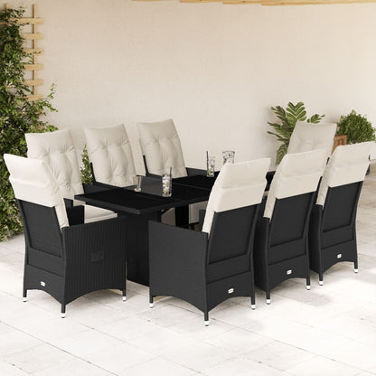 Set da Pranzo da Giardino 9 pz con Cuscini Nero in Polyrattan | homemem39
