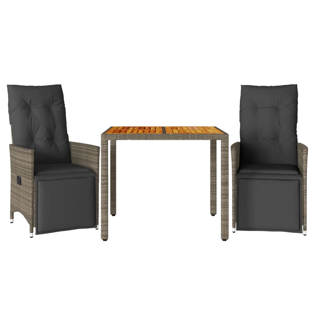 Set Bistrò da Giardino 3 pz con Cuscini in Polyrattan Grigio | homemem39