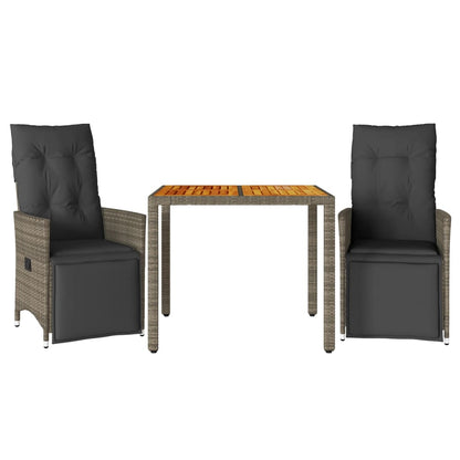 Set Bistrò da Giardino 3 pz con Cuscini in Polyrattan Grigio | homemem39
