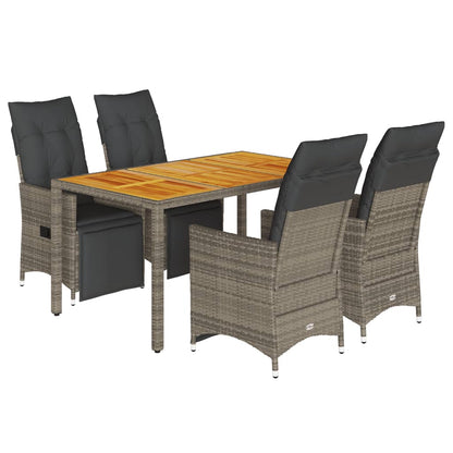 Set Bistrò da Giardino 5 pz con Cuscini in Polyrattan Grigio | homemem39