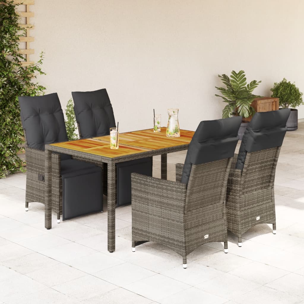 Set Bistrò da Giardino 5 pz con Cuscini in Polyrattan Grigio | homemem39