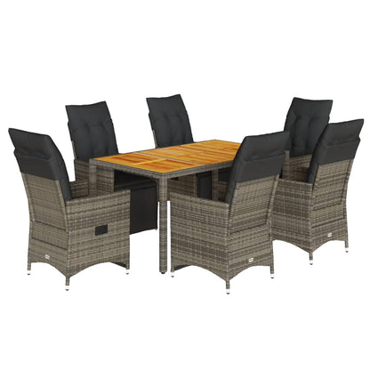 Set Bistrò da Giardino 7 pz con Cuscini in Polyrattan Grigio | homemem39