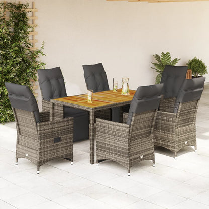 Set Bistrò da Giardino 7 pz con Cuscini in Polyrattan Grigio | homemem39