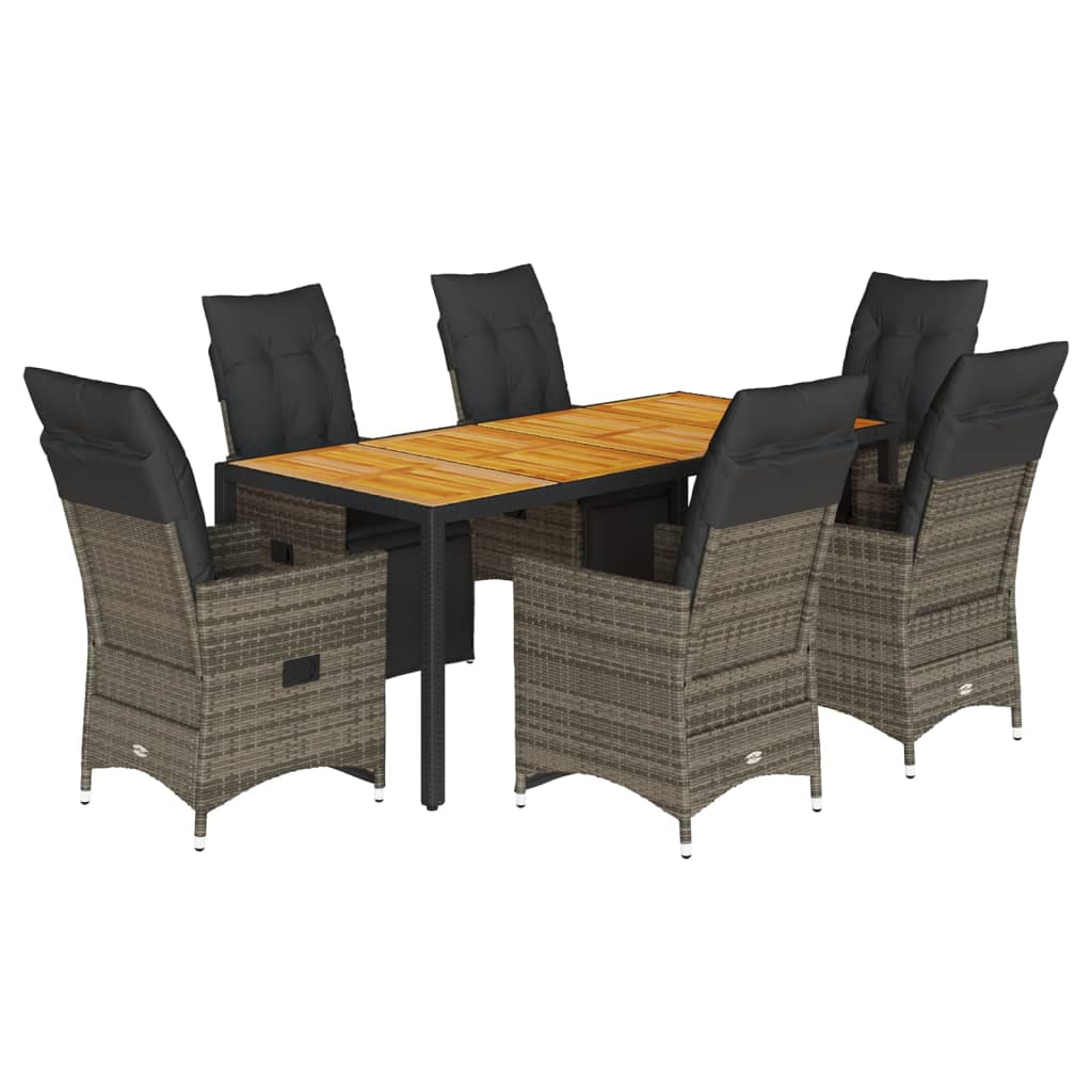 Set Bistrò da Giardino 7 pz con Cuscini in Polyrattan Grigio | homemem39