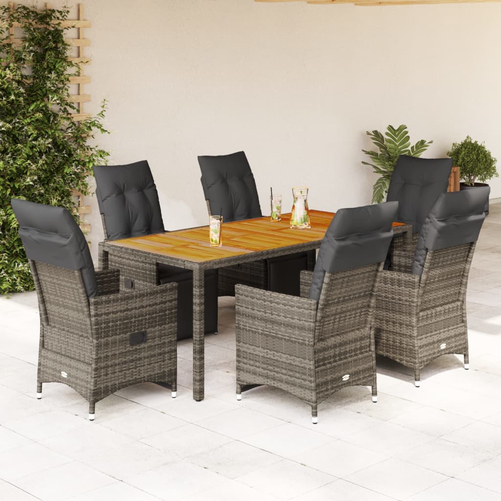 Set Bistrò da Giardino 7 pz con Cuscini in Polyrattan Grigio - homemem39
