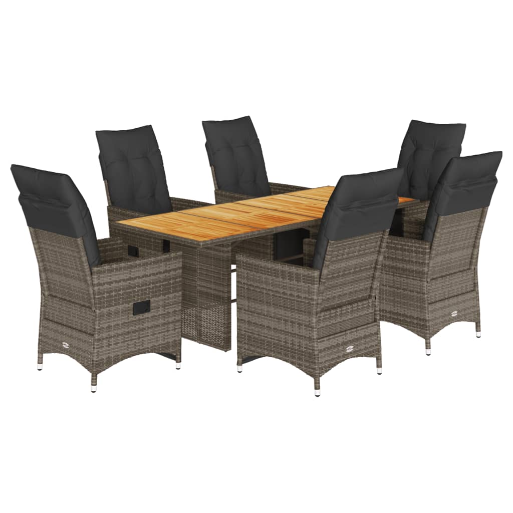 Set Bistrò da Giardino 7 pz con Cuscini in Polyrattan Grigio | homemem39