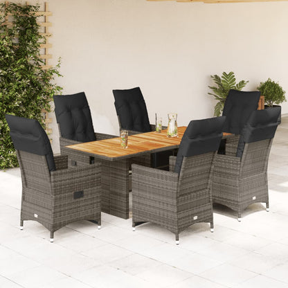 Set Bistrò da Giardino 7 pz con Cuscini in Polyrattan Grigio | homemem39