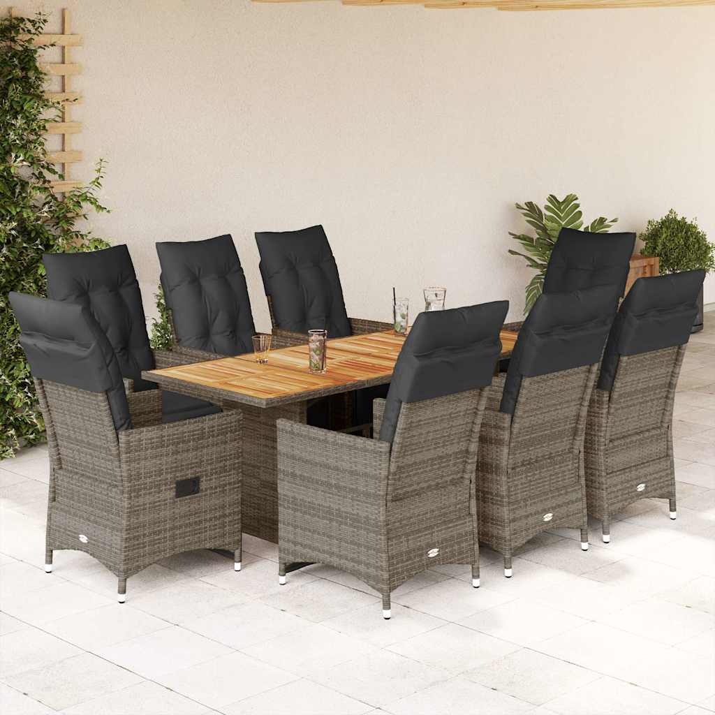 Set Bistrò da Giardino 9 pz con Cuscini in Polyrattan Grigio | homemem39