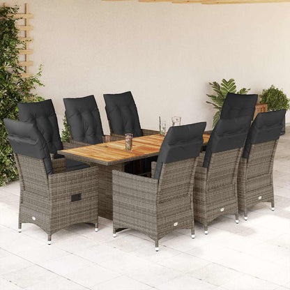 Set Bistrò da Giardino 9 pz con Cuscini in Polyrattan Grigio | homemem39