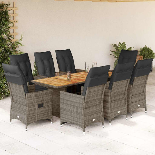 Set Bistrò da Giardino 9 pz con Cuscini in Polyrattan Grigio - homemem39