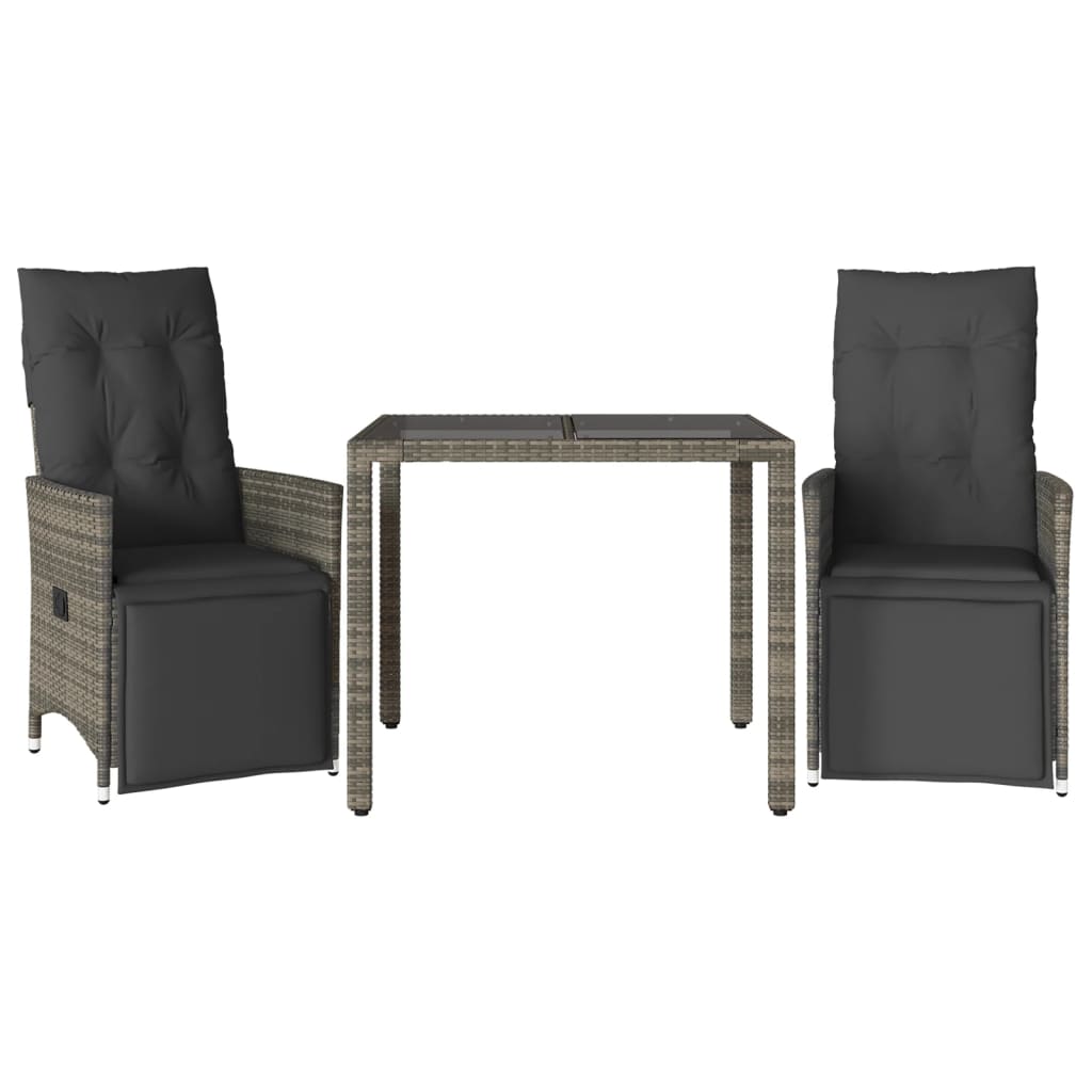 Set Bistrò da Giardino 3 pz con Cuscini in Polyrattan Grigio | homemem39